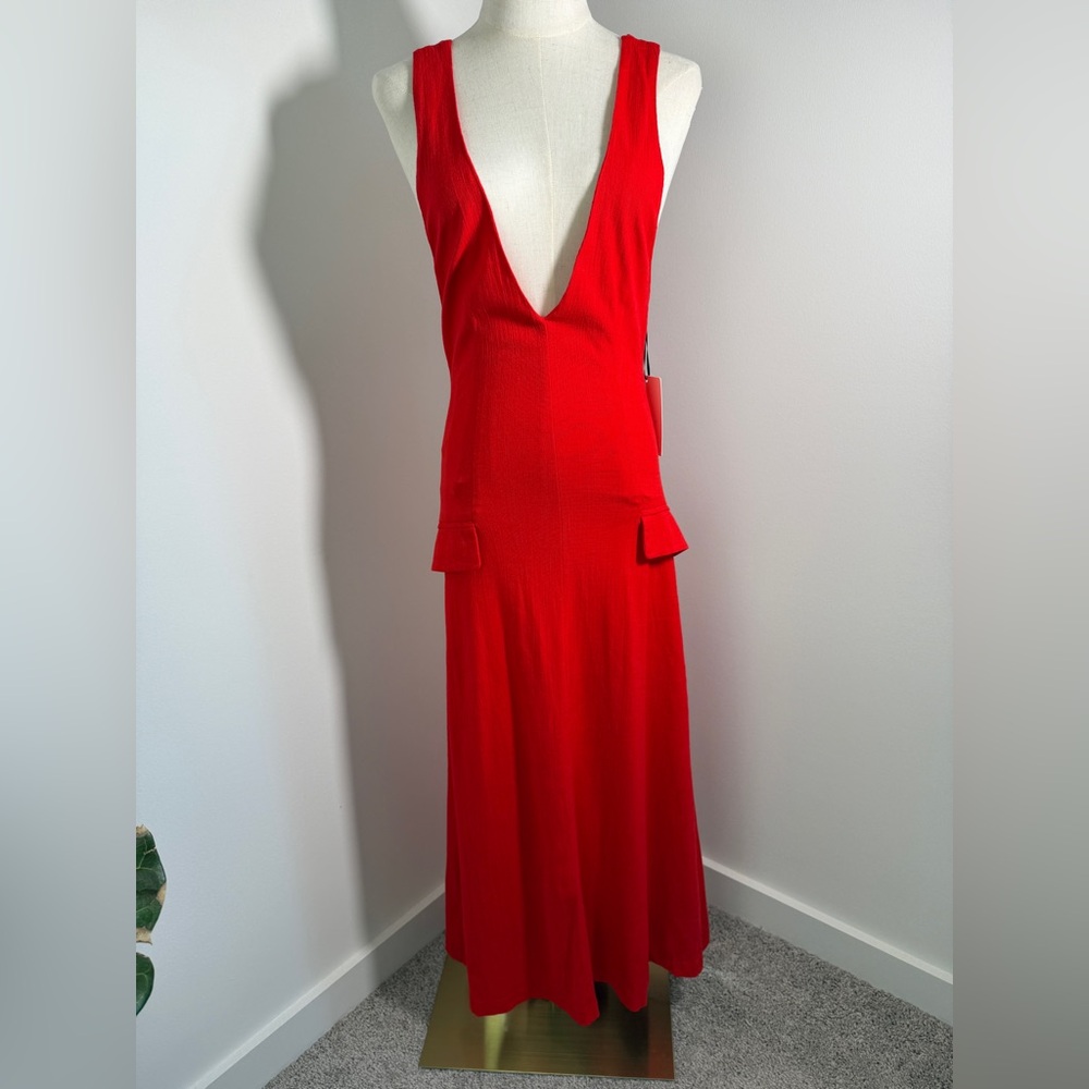 KLESIS plunge red midi DRESS